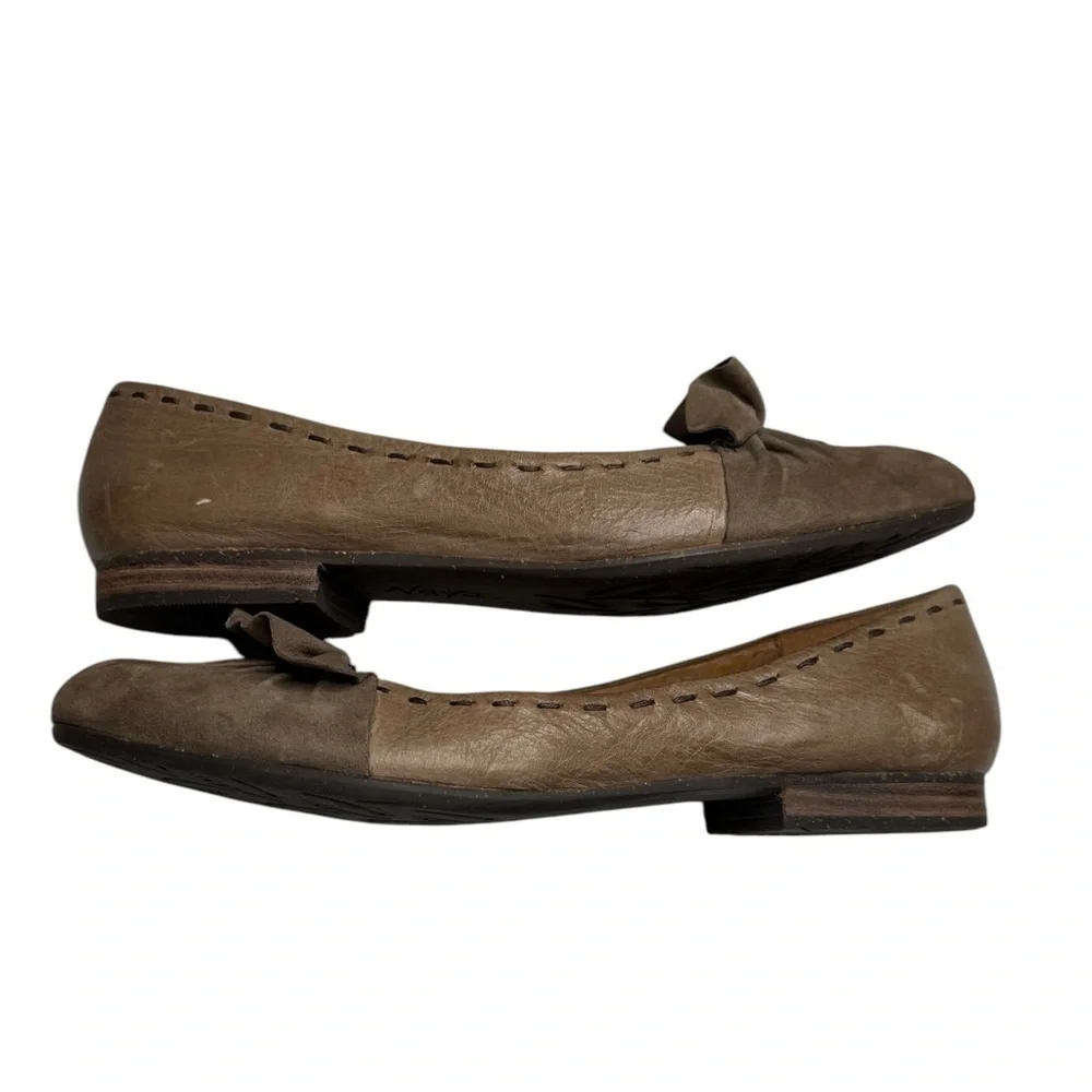 NAYA Women Tabby Brown Leather Ruffle Ballet Flat Slip On  US 10